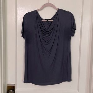 Steel blue cowl neck dolman sleeve BR top, sz L